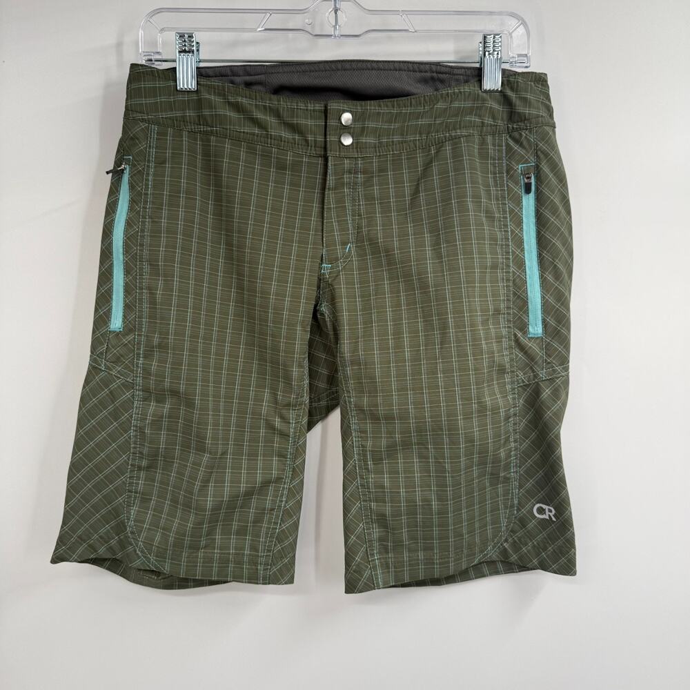 Club Ride Cycling Shorts Men S Olive Green Plaid Stretch Zip Pockets Double Snap